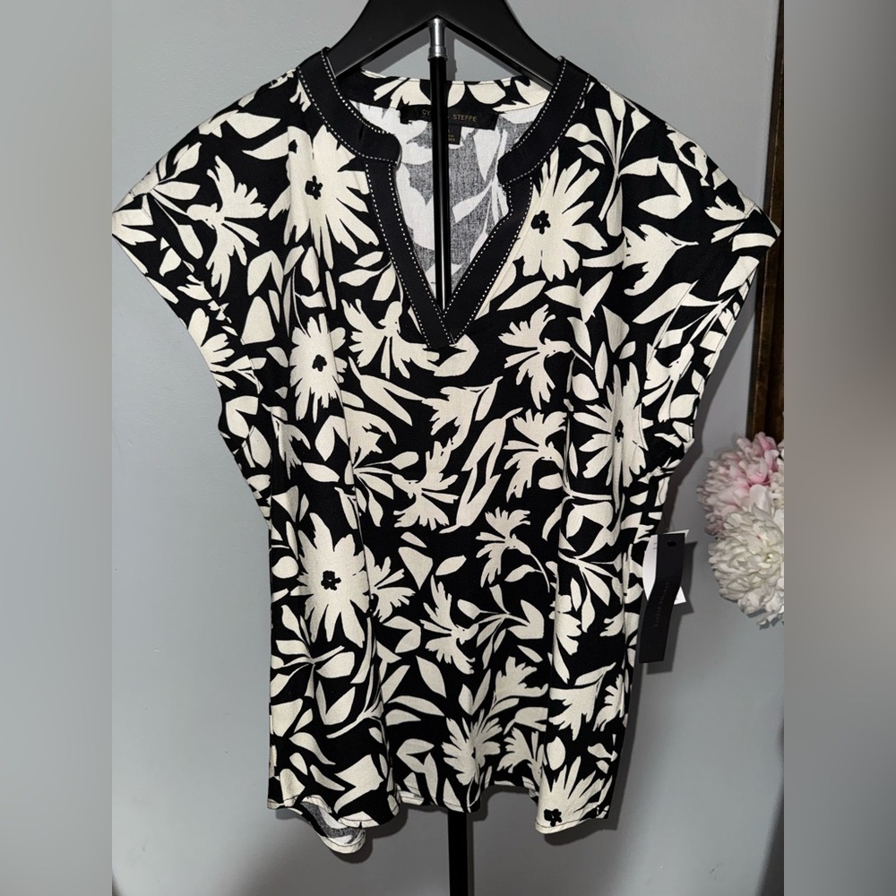 Cynthia Steffe Black and Cream Floral Blouse